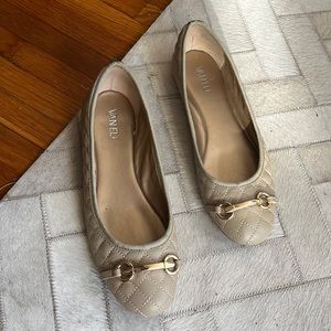 VANELI flat leather ballerinas with gold buckle, size 8.5